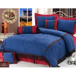  Rainbow Western Blue Jean 7 Piece Queen Comforter Set 