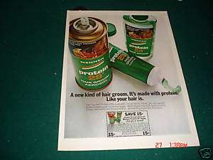 1969 Mennen Protein 29 Hair Groom Aerosol & Coupon Ad  