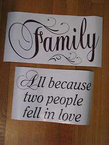   Wall Decal Stickers Words FAMILY   ALL BECAUSE TWO PEOPLE FELL IN LOVE