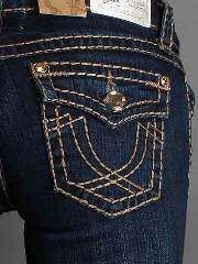 LA IDOL Dark Blue Denim Brown Stitch Boot Cut Jeans  
