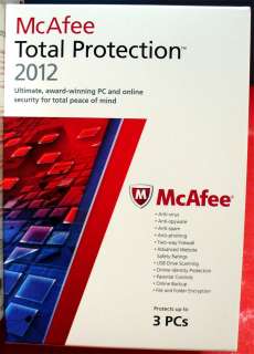 Mcafee Total Protection 2012   3 PCs Retail New Sealed  w 