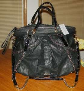 GUESS BY MARCIANO BLACK IMAGINE PERFORATED/SNAKESKIN TOTE W/SLEEPER 