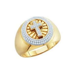  Mens Diamond Cross Ring 10k Yellow Gold Fashion Band (0.30 