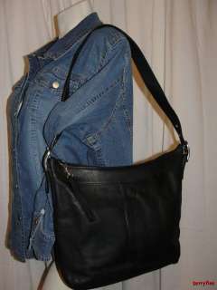 BFS03~CAFÉ by MARLO Black Leather HOBO Shoulder Bag Handbag Purse 