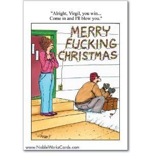  Funny Merry Christmas Card ILl Blow You Humor Greeting 
