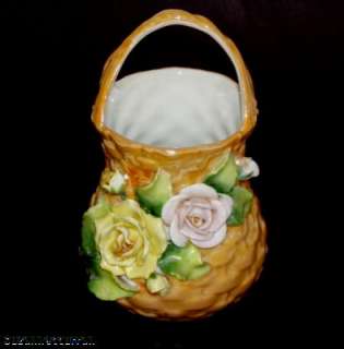ANTIQUE GERMANY LUSTERWARE SPILL VASE W APPLIED ROSES  