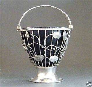 Very Good David Bell Georgian Sterling Silver Sugar Basket Blue Glass 