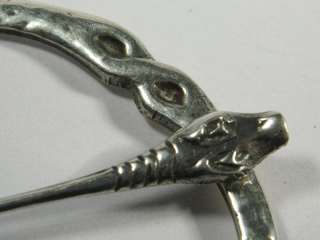 ANTIQUE IONA SILVER PENANNULAR SERPENT PIN c1920s  
