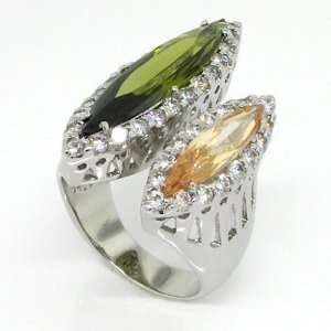  Indispensable Olive & Chamapgne Twin Marquise CZ Ring Size 
