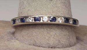 Large 14K White Gold Diamond Sapphire Band Ring  