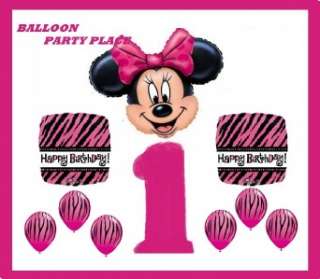 DISNEY MINNIE MOUSE HOT PINK zebra FIRST BIRTHDAY 1st party BALLOONS 