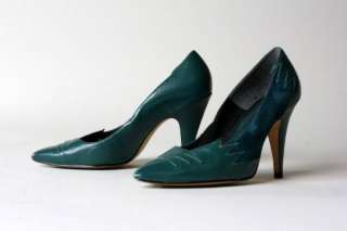   Trademark 80s Green Leather Heels Lightning/Jagged Design 6 M  