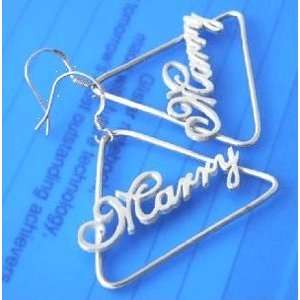   925 Silver Name Earrings Any Language Marrie Style 
