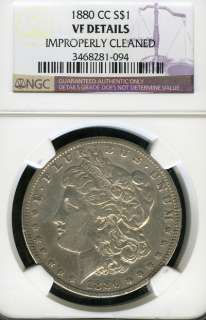 1880 CC NGC VF DETAILS IMP. CLEANED MORGAN SILVER DOLLAR S$1 FA33 