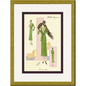  Gold Framed/Matted Print 17x23, Emerald Suit with Stole 