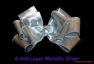 Silver Hair Bows Girls Baby Womens Hand Sewn Metallic Clips U Pick 