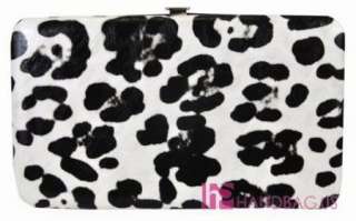 Leopard Print Flat Opera Wallet Clutch Hardcase White  