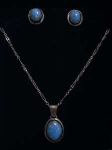 TURQUOISE & SILVER NECKLACE & EARRINGS ZUNI STYLE STUNNING  