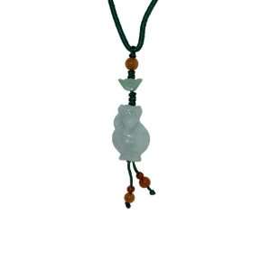 Monkey Zodiac Jade Necklace with Green Cord Born In 1944, 1956, 1968 