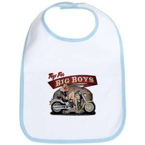  Baby Bib Sky Blue Toys for Big Boys Lady on Motorcycle 
