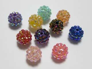 50 Pcs Mixed Colour Acrylic Pave DISCO Ball Beads 14mm Spacer  