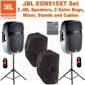  JBL Powered 15 EON 515XT Speakers, Bags, Mixer, Stands 