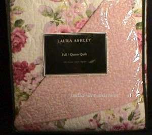 NEW LAURA ASHLEY LIDIA QUEEN QUILT SHAM SET 3 P SHABBY ROSES CHIC PINK 