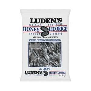  Ludens Throat Drops, Honey Licorice   30 drops/bag, 12 