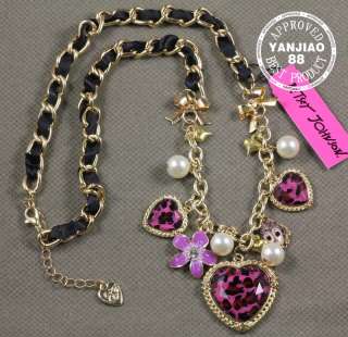Free Ship BETSEY JOHNSON Pink leopard heart Monkey necklace  