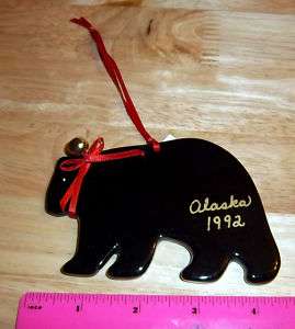 Alaska Ceramic Ornament Black Bear with Bell 1992  