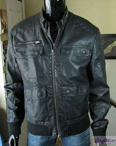 GUESS Black Tex Moto Man Made Leather Jacket NWT  