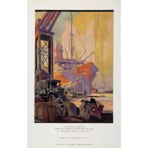  1930 Ship Dock Dockyards Longshoremen Color Print 