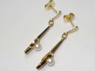 Estate Fine 14K 585 4.3mm Pearl Dangle Drop Earrings  