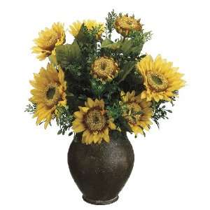 Set of 2   22 Sunflower/Foliage in Terra Cotta Pot Yellow   LFS805 YE 