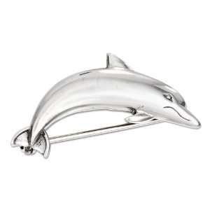   Sterling Silver 20x40mm Wide High Polish Jumping Dolphin Pin Jewelry