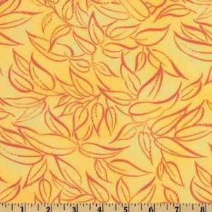  44 Wide Floral Vignettes Leaf Outlines Yellow Fabric By 