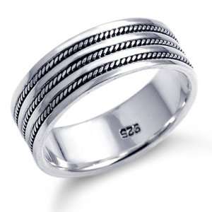  Sterling Silver Rope Design Wedding Band Ring, 8 Jewelry
