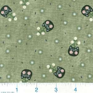  45 Wide Dancing Cats Scattered Kitty Sage Fabric By The 