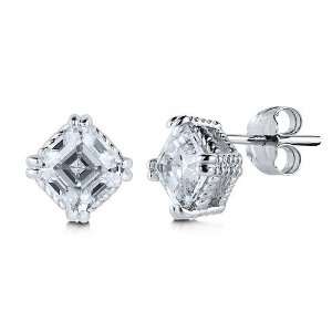  Mothers Day Sterling Silver Solitaire Earrings In Asscher 