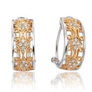   Diamond Two Tone Filigree Vintage Deco Style J Hoop Earrings Jewelry
