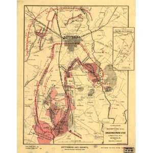  Civil War Map Gettysburg and vicinity, showing the lines 