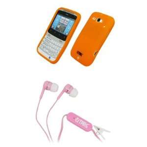  EMPIRE Orange Silicone Skin Case Cover + Pink Stereo Hands Free 