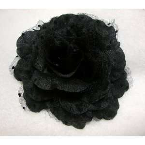  Small Black Rockabilly Rose Flower Hair Clip and Pin 
