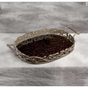 *30x18.5 in. Oval Antiqued Glass Tray
