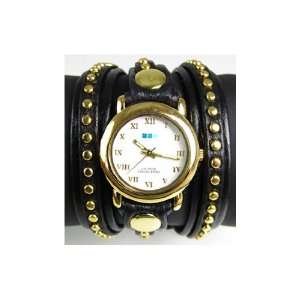   La Mer Collections   Bali Stud Black w/ Gold Leather Wrap Watch