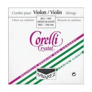  Corelli Crystal Violin Strings Set, Loop E Light 4/4 Size 