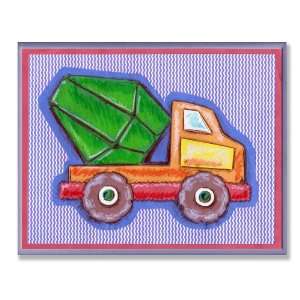   Kids Room Orange and Green Cement Truck Blue Stripe Wall Plaque Baby
