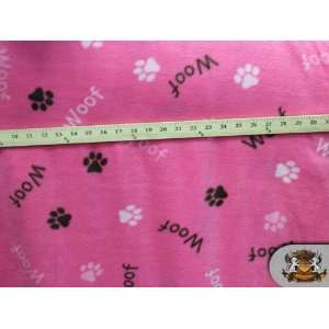  Fleece Printed Woof Pink Background Fabric / By the Yard 