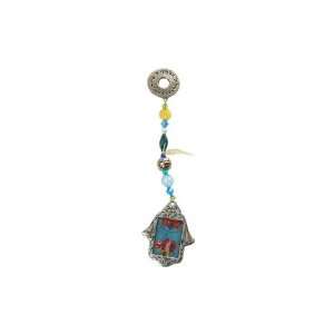  Metal Hamsa with Shma Israel and Yellow and Blue Beads 