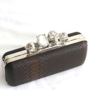  Skull Knuckle Duster Clutch   Brown Pu Leather Everything 